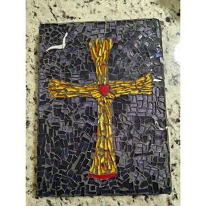 Stained Glass Mosaic Cross Folk Art Hand Made